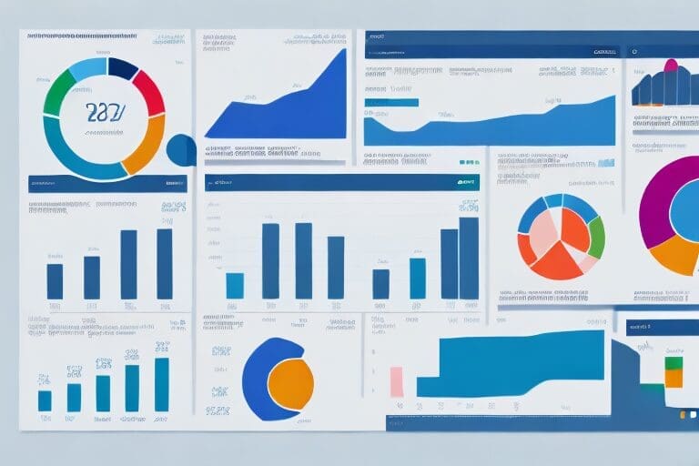 An infographic-style dashboard showcasing various kpis represented by colorful graphs